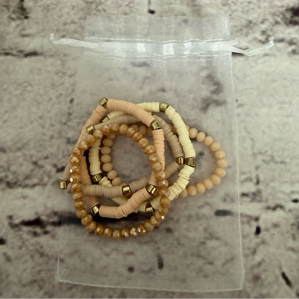 Set of Five Beaded Stretch Elastic Bracelets